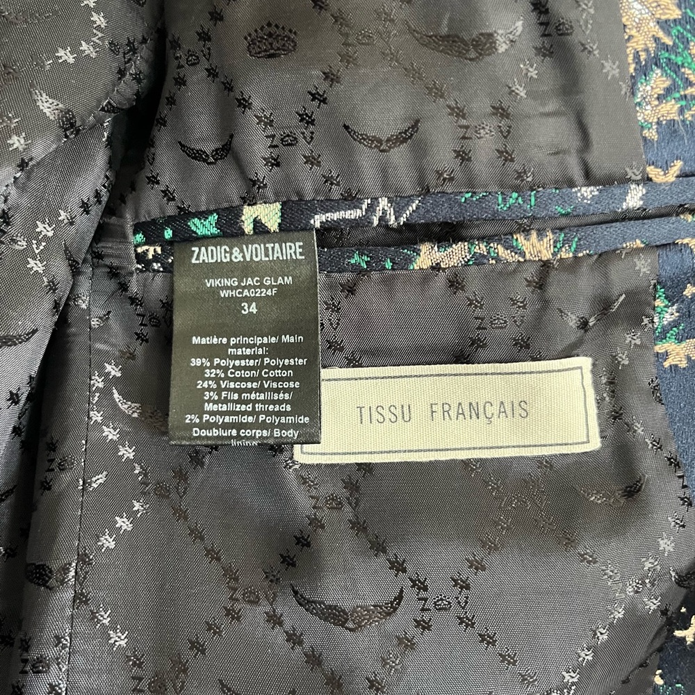 ZADIG & VOLTAIRE Viking Jac Glam Navy Jacquard Blazer - Picture 13 of 13